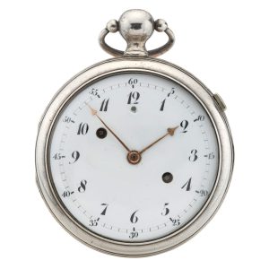 French large verge clockwatch in a silver open case Circa 1800