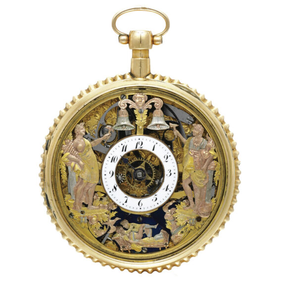 Gold Swiss quarter repeating automaton watch Circa 1800