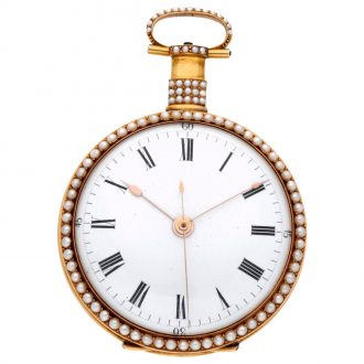 Swiss gold, enamel and pearl set centre seconds duplex watch Circa 1895