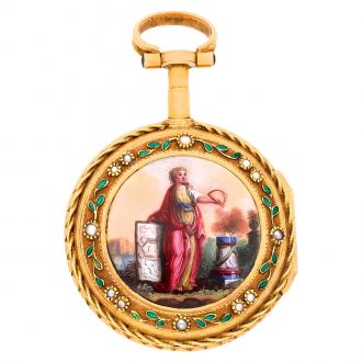 Small French gold, enamel and pearl set verge watch Circa 1780