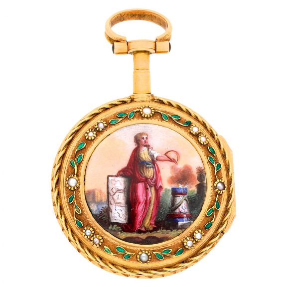 Small French gold, enamel and pearl set verge watch Circa 1780