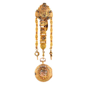 French multicolour gold watch with matching chatelaine Circa 1775