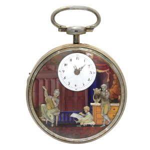 Swiss gilt musical watch with enamel automaton Circa 1800