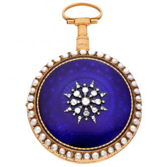 Swiss gold, enamel and pearl set pair cased verge watch Circa 1790