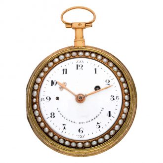 Swiss gold, enamel and pearl set pair cased verge watch Circa 1790