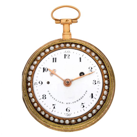 Swiss gold, enamel and pearl set pair cased verge watch Circa 1790 Swiss gold, enamel and pearl set pair cased verge watch Circa 1790