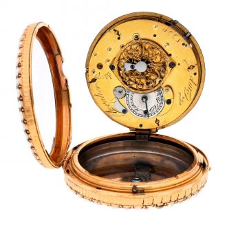 Swiss gold, enamel and pearl set pair cased verge watch Circa 1790