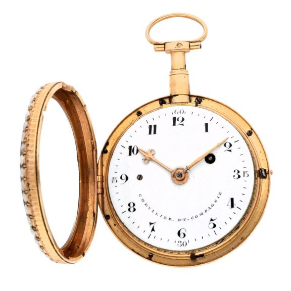 Swiss gold, enamel and pearl set pair cased verge watch Circa 1790 Swiss gold, enamel and pearl set pair cased verge watch Circa 1790