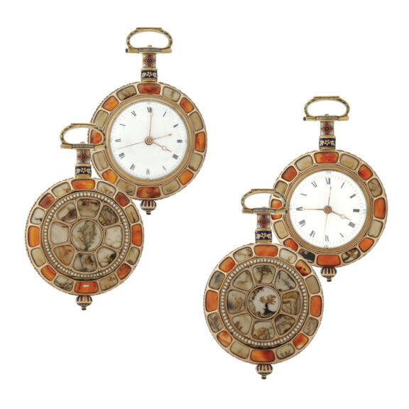 English exceptional pair of gold enamel watches Circa 1800