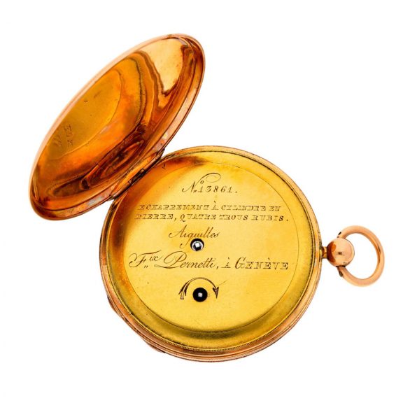 Swiss pink gold jump hour cylinder pocket watch Circa 1830 Swiss pink gold jump hour cylinder pocket watch Circa 1830