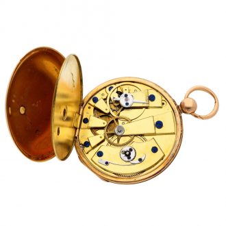 Swiss gold open faced jump hour cylinder pocket watch Circa 1830