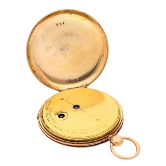 Swiss gold open faced jump hour cylinder pocket watch Circa 1830