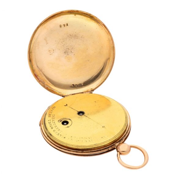 Swiss gold open faced jump hour cylinder pocket watch Circa 1830 Swiss gold open faced jump hour cylinder pocket watch Circa 1830