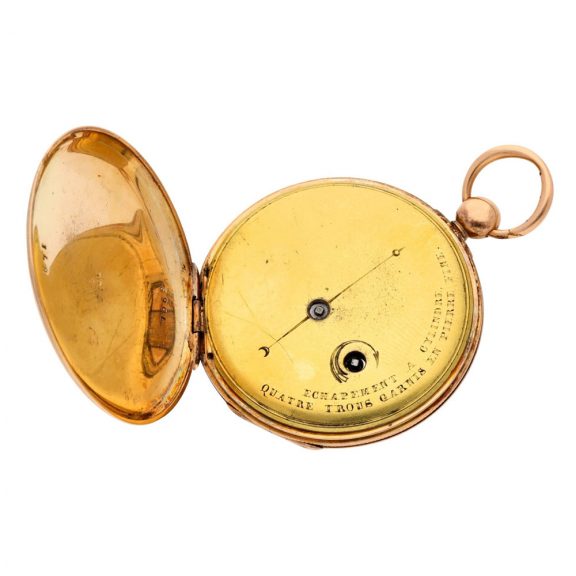Swiss gold open faced jump hour cylinder pocket watch Circa 1830 Swiss gold open faced jump hour cylinder pocket watch Circa 1830