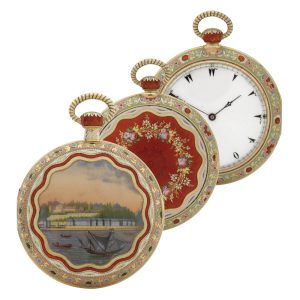 Fine Swiss gold and enamel pair cased cylinder Circa 1830