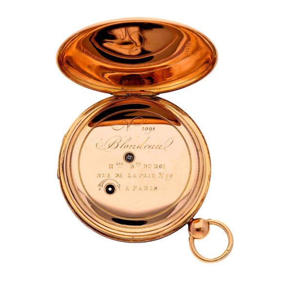 French gold open faced jump hour calendar watch Circa 1820 French gold open faced jump hour calendar watch Circa 1820