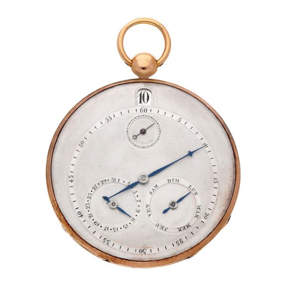 French gold open faced jump hour calendar watch Circa 1820