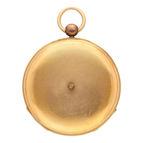 French gold open faced jump hour cylinder pocket watch Circa 1830 French gold open faced jump hour cylinder pocket watch Circa 1830