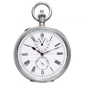 Swiss silver open faced split second chronograph Circa 1929