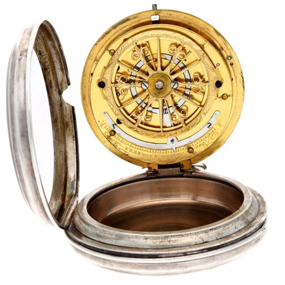 Swiss silver alarm watch with large slow beating balance Circa 1790 Swiss silver alarm watch with large slow beating balance Circa 1790