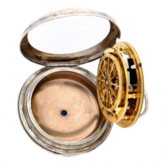 Swiss silver alarm watch with large slow beating balance Circa 1790 Swiss silver alarm watch with large slow beating balance Circa 1790