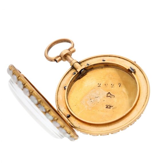 French gold, enamel and pearl set repeating à toc watch Circa 1790 French gold, enamel and pearl set repeating à toc watch Circa 1790