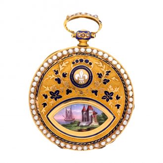 Swiss gold, enamel and pearl set lady's cylinder watch Circa 1845