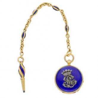 French miniature gold and enamel watch with chain Circa 1855