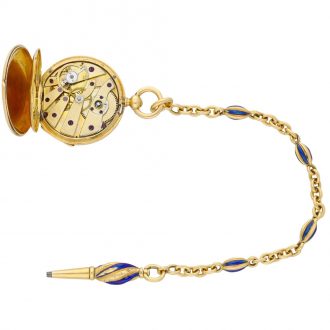 French miniature gold and enamel watch with chain Circa 1855