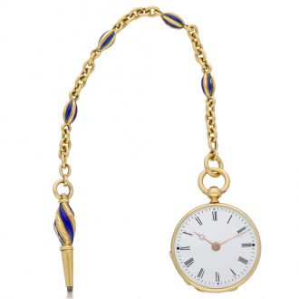 French miniature gold and enamel watch with chain Circa 1855