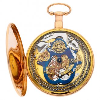 Swiss gold quarter repeating skeletonized pocket watch Circa 1810