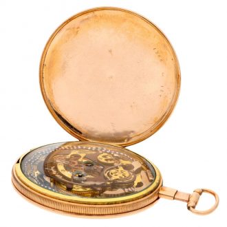 Swiss gold quarter repeating skeletonized pocket watch Circa 1810