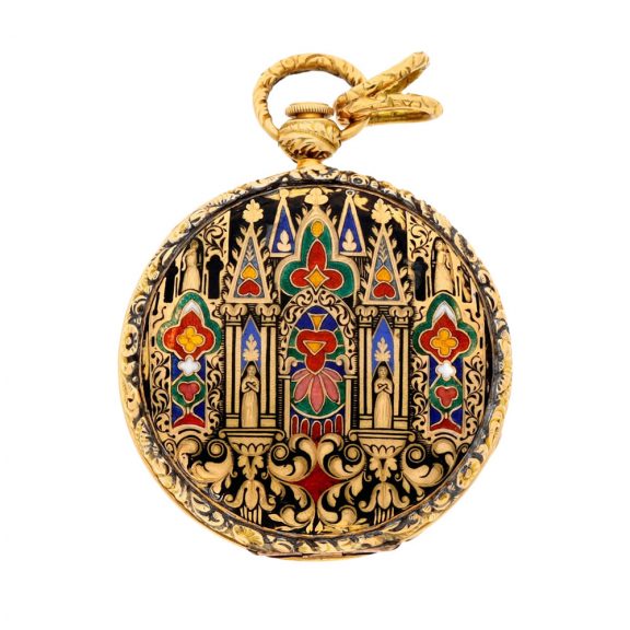 Swiss lady's gold and polychrome enamel repeater Circa 1850 Swiss lady's gold and polychrome enamel repeater Circa 1850