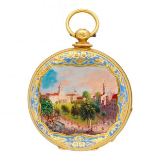 Swiss gold and polychrome enamel painted watch Circa 1850 Swiss gold and polychrome enamel painted watch Circa 1850