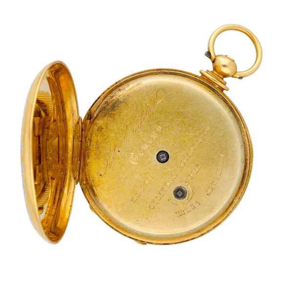 Swiss gold and polychrome enamel painted watch Circa 1850 Swiss gold and polychrome enamel painted watch Circa 1850