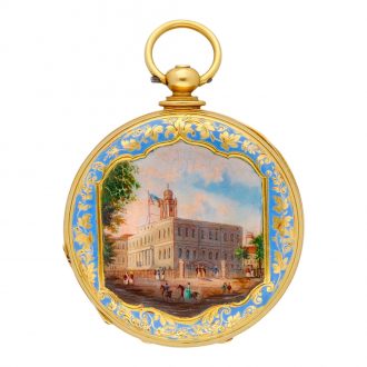 Swiss gold and polychrome enamel painted watch Circa 1850 Swiss gold and polychrome enamel painted watch Circa 1850