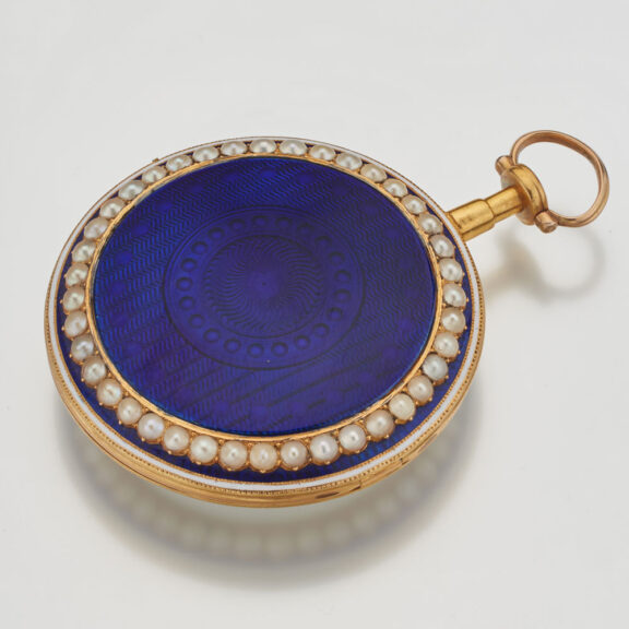 English gold pearl set lever, matching chatelaine Circa 1790 English gold pearl set lever, matching chatelaine Circa 1790