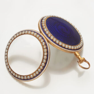 English gold pearl set lever, matching chatelaine Circa 1790