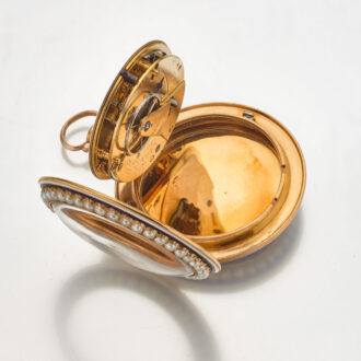 English gold pearl set lever, matching chatelaine Circa 1790
