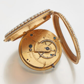 English gold pearl set lever, matching chatelaine Circa 1790