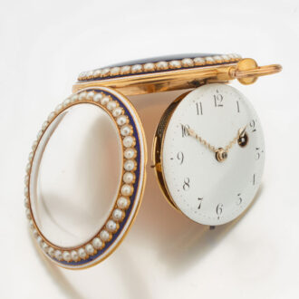 English gold pearl set lever, matching chatelaine Circa 1790