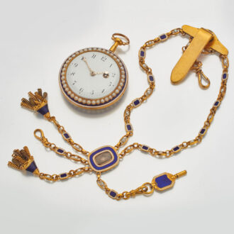 English gold pearl set lever, matching chatelaine Circa 1790