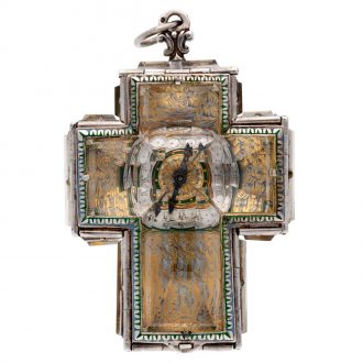Austrian rock crystal and enamel cruciform pendant watch Circa 1850