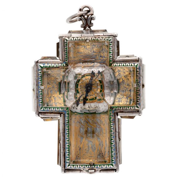 Austrian rock crystal and enamel cruciform pendant watch Circa 1850