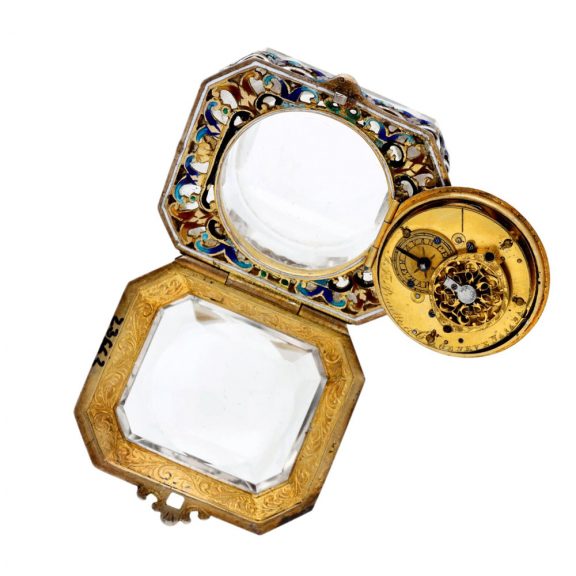 Austrian/Swiss silver, enamel and rock crystal watch Circa 1845 Austrian/Swiss silver, enamel and rock crystal watch Circa 1845