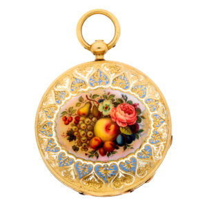 Swiss gold and enamel hunting cased cylinder watch Circa 1845