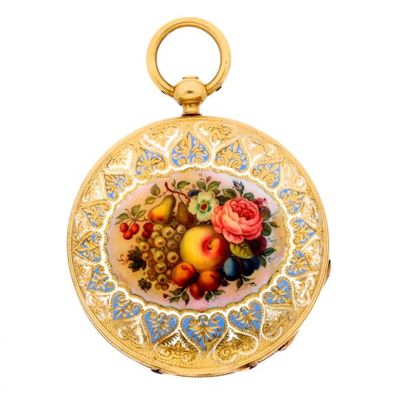 Swiss gold and enamel hunting cased cylinder watch Circa 1845
