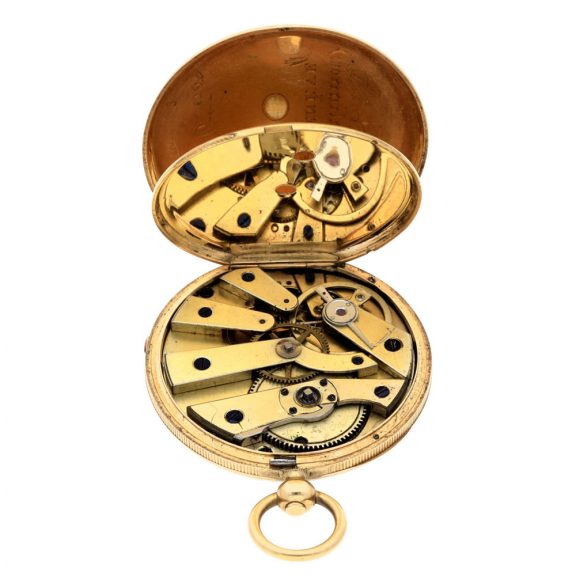 Swiss gold and enamel hunting cased cylinder watch Circa 1845 Swiss gold and enamel hunting cased cylinder watch Circa 1845
