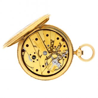 Swiss gold and enamel jump hour full hunter lever watch Circa 1840