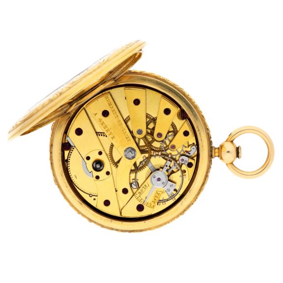 Swiss gold and enamel jump hour full hunter lever watch Circa 1840 Swiss gold and enamel jump hour full hunter lever watch Circa 1840